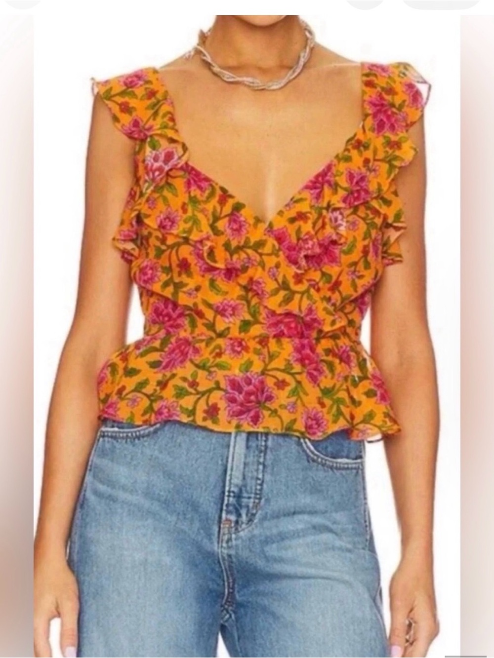 Veronica Beard Randa Ruffle Floral silk top